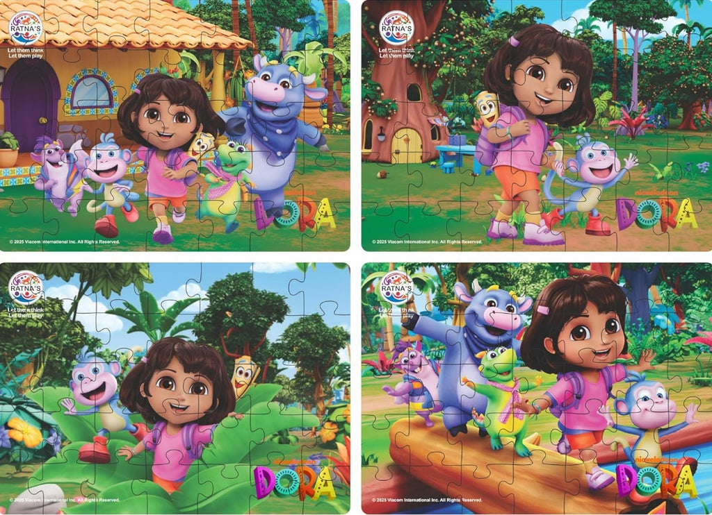 Ratna's Dora 4-in-1 Jigsaw Puzzle Set, 35 Pieces Each Puzzle of Size 24 x 17 cm, Puzzles for Kids for Age 4 + Years