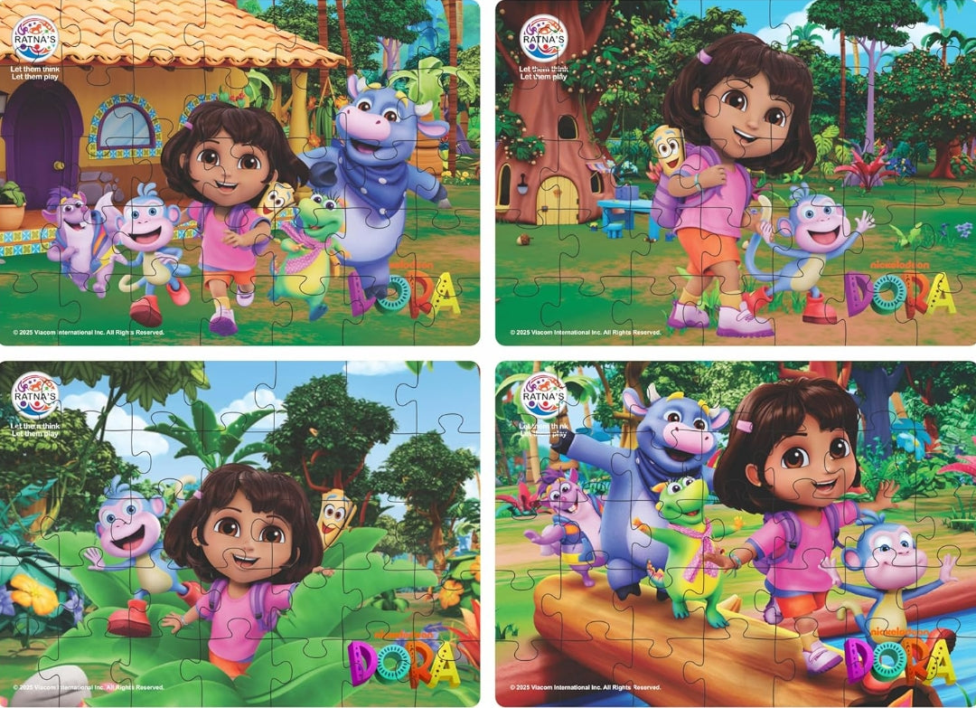Ratna's Dora 4-in-1 Jigsaw Puzzle Set, 35 Pieces Each Puzzle of Size 24 x 17 cm, Puzzles for Kids for Age 4 + Years