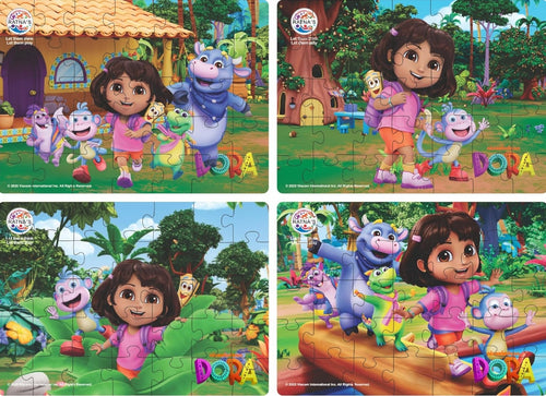 Ratna's Dora 4-in-1 Jigsaw Puzzle Set, 35 Pieces Each Puzzle of Size 24 x 17 cm, Puzzles for Kids for Age 4 + Years