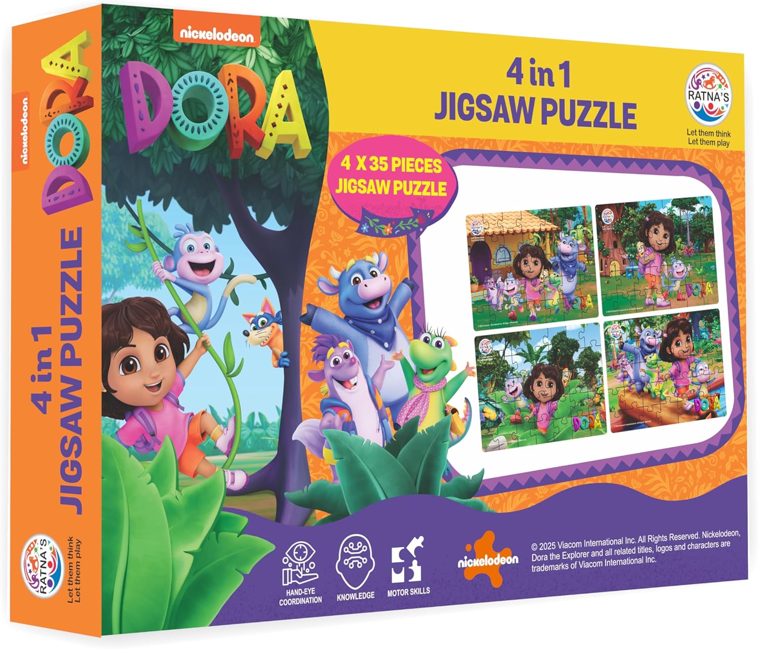 Ratna's Dora 4-in-1 Jigsaw Puzzle Set, 35 Pieces Each Puzzle of Size 24 x 17 cm, Puzzles for Kids for Age 4 + Years