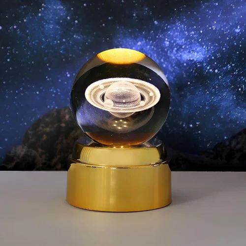 3D Saturn Crystal ball lamp with Golden Base