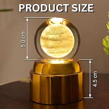 3D Saturn Crystal ball lamp with Golden Base